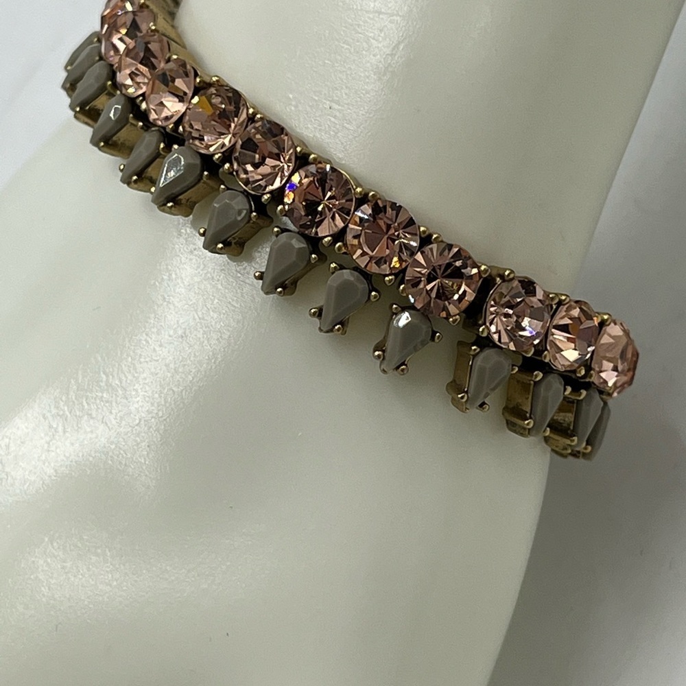 J. Crew Round Pink Crystal Tan Pear Shaped Elastic Gold Tone‎ Stretch Bracelet